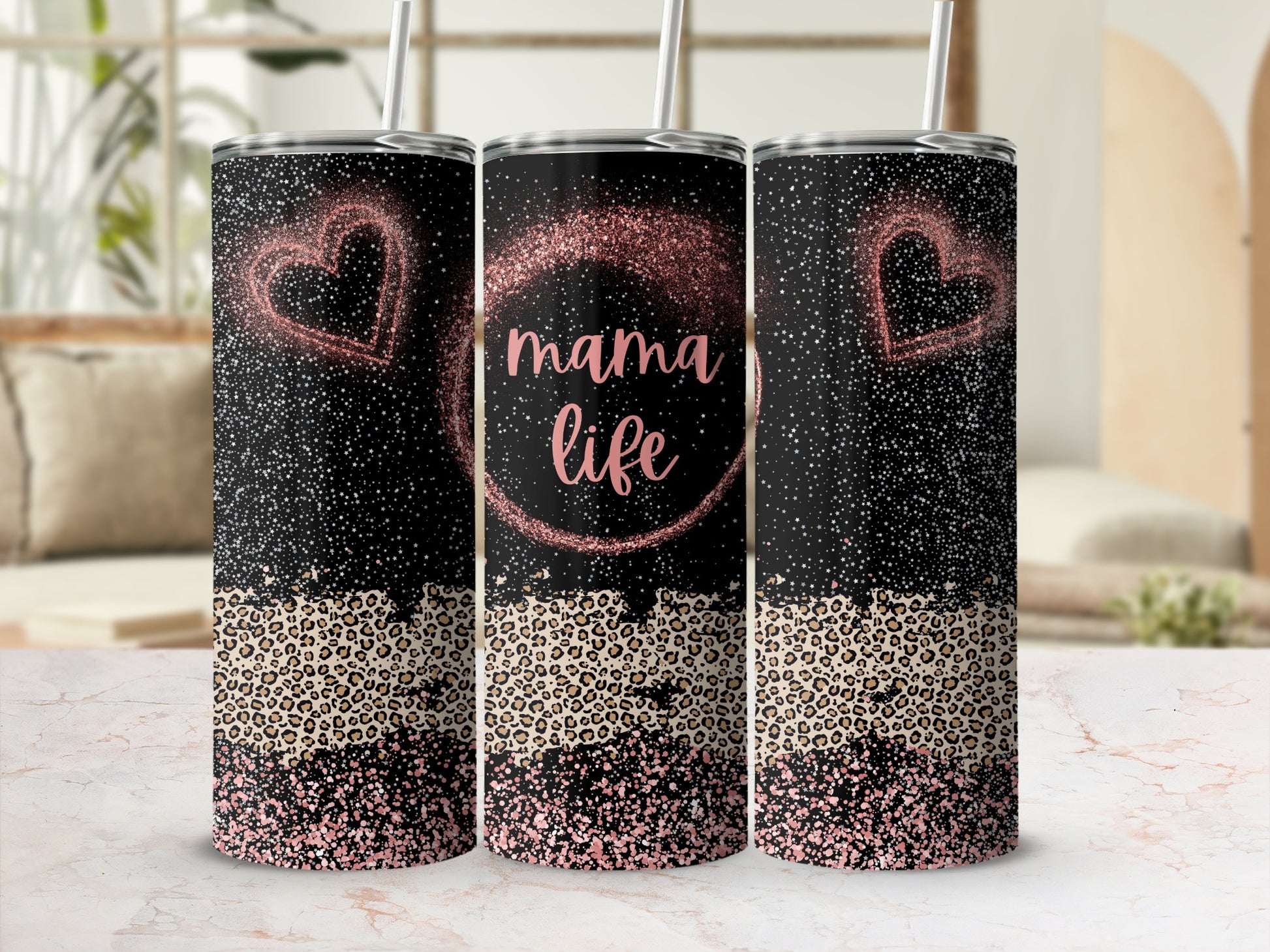 Glitter and Leopard Mama Life Tumbler