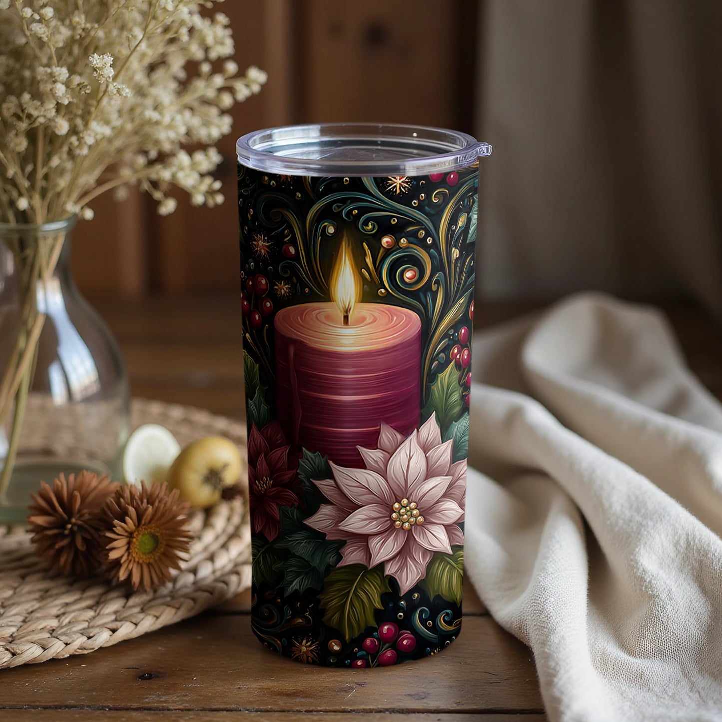 Elegant Floral Candle Art Insulated Tumbler Product