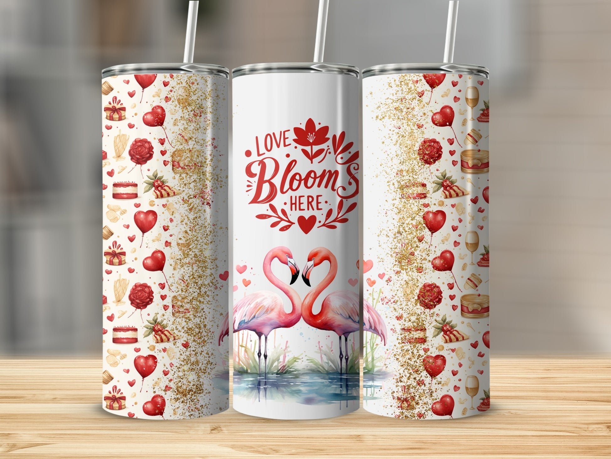 Love Blooms Flamingo Themed Tumbler With Straw