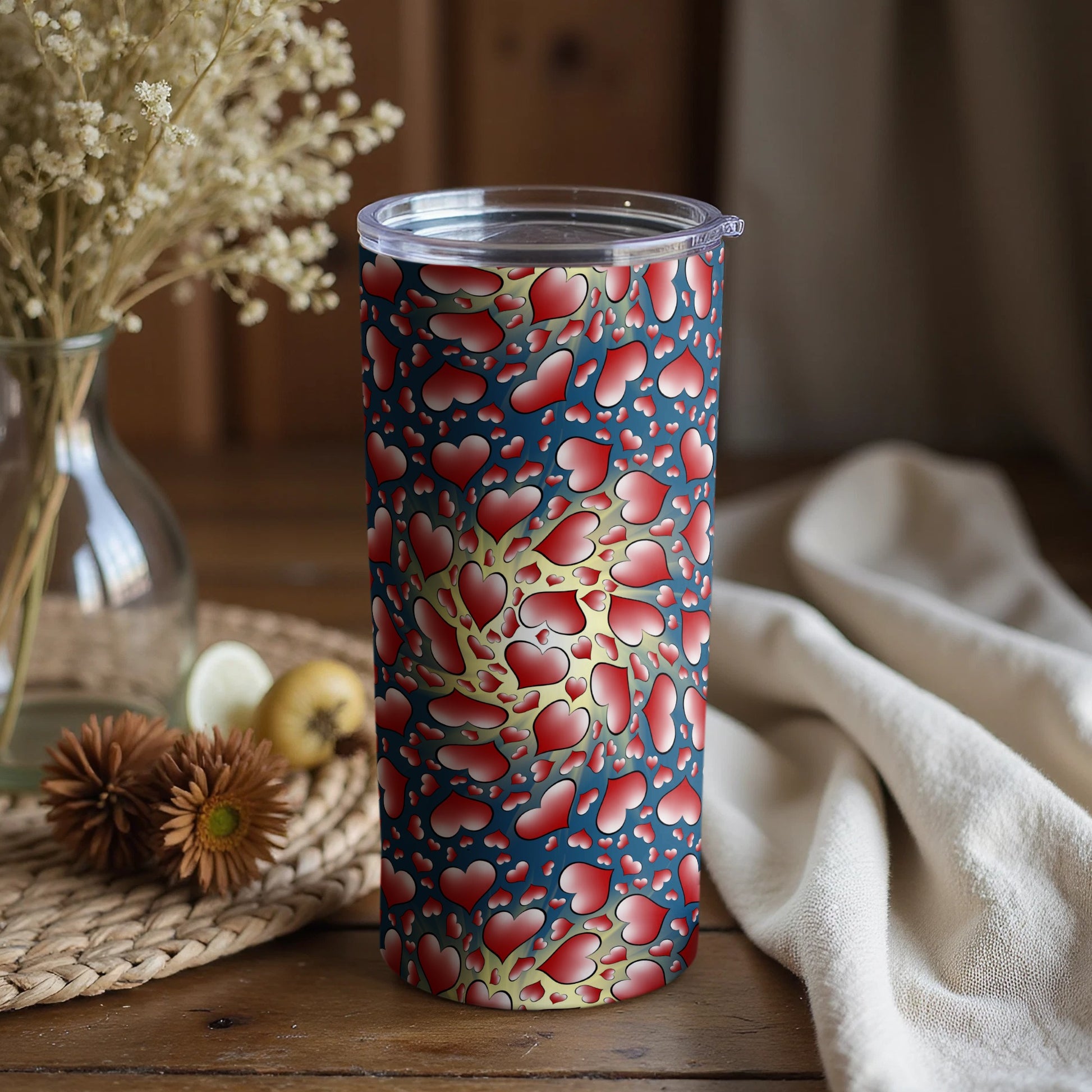 Heart Pattern against Blue Background Tumbler