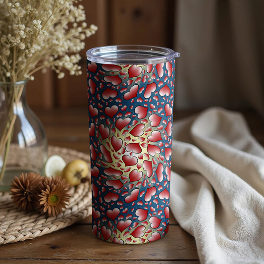 Heart Pattern against Blue Background Tumbler