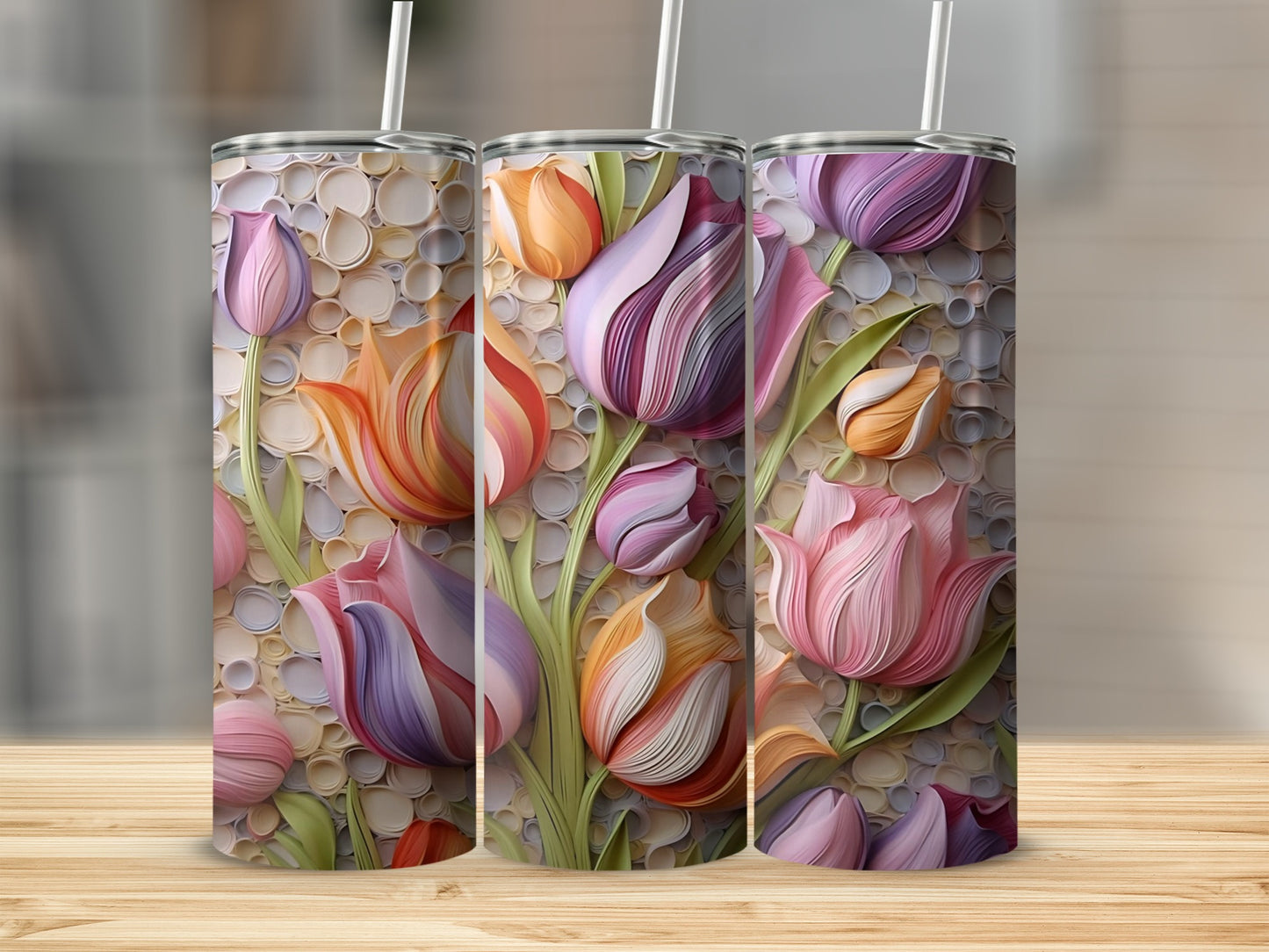 Colorful Tulip Design Tumbler for Floral Lovers