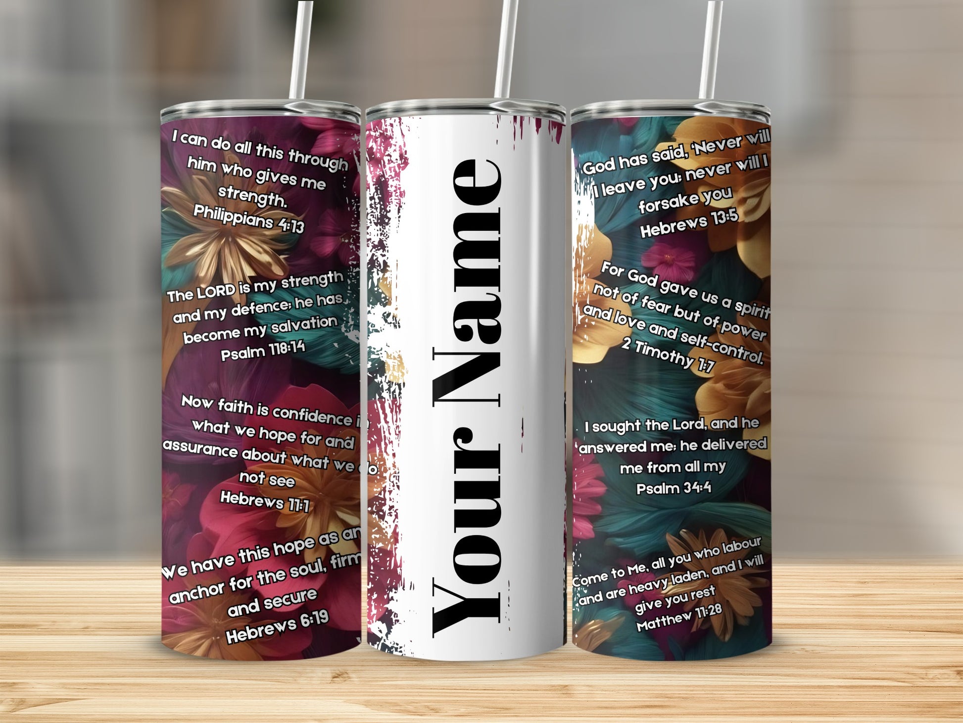 Personalized Bible Verses Floral Insulated Tumbler Cup
