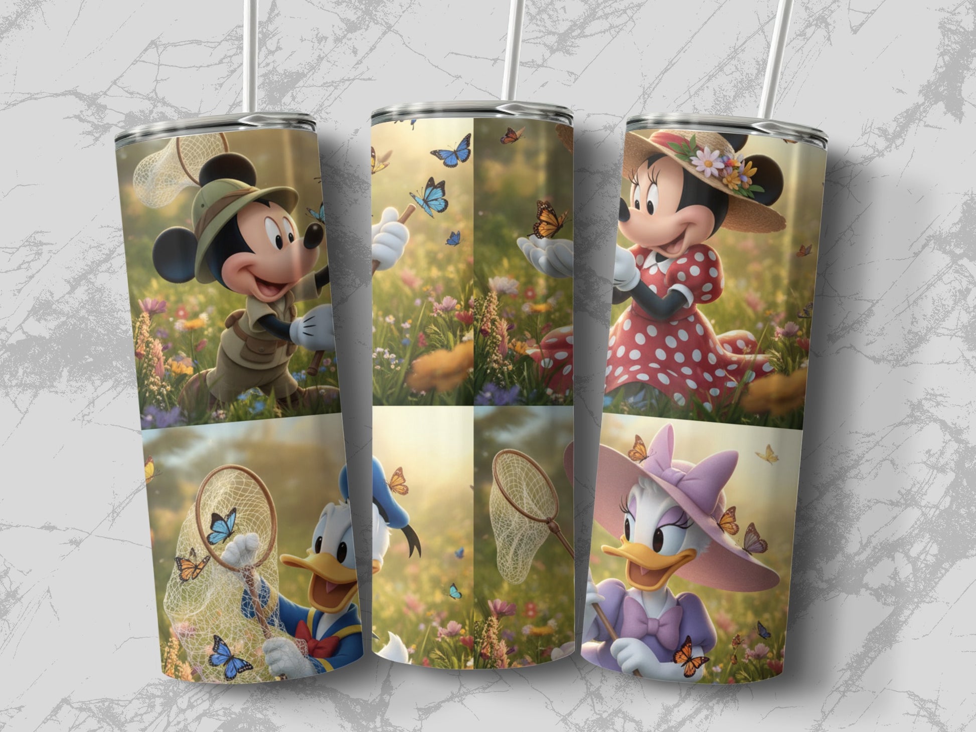 Cartoon Characters with Butterflies Tumbler Cups Set