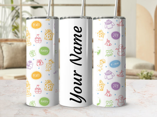 Personalized Christmas Themed Tumbler with Your Name