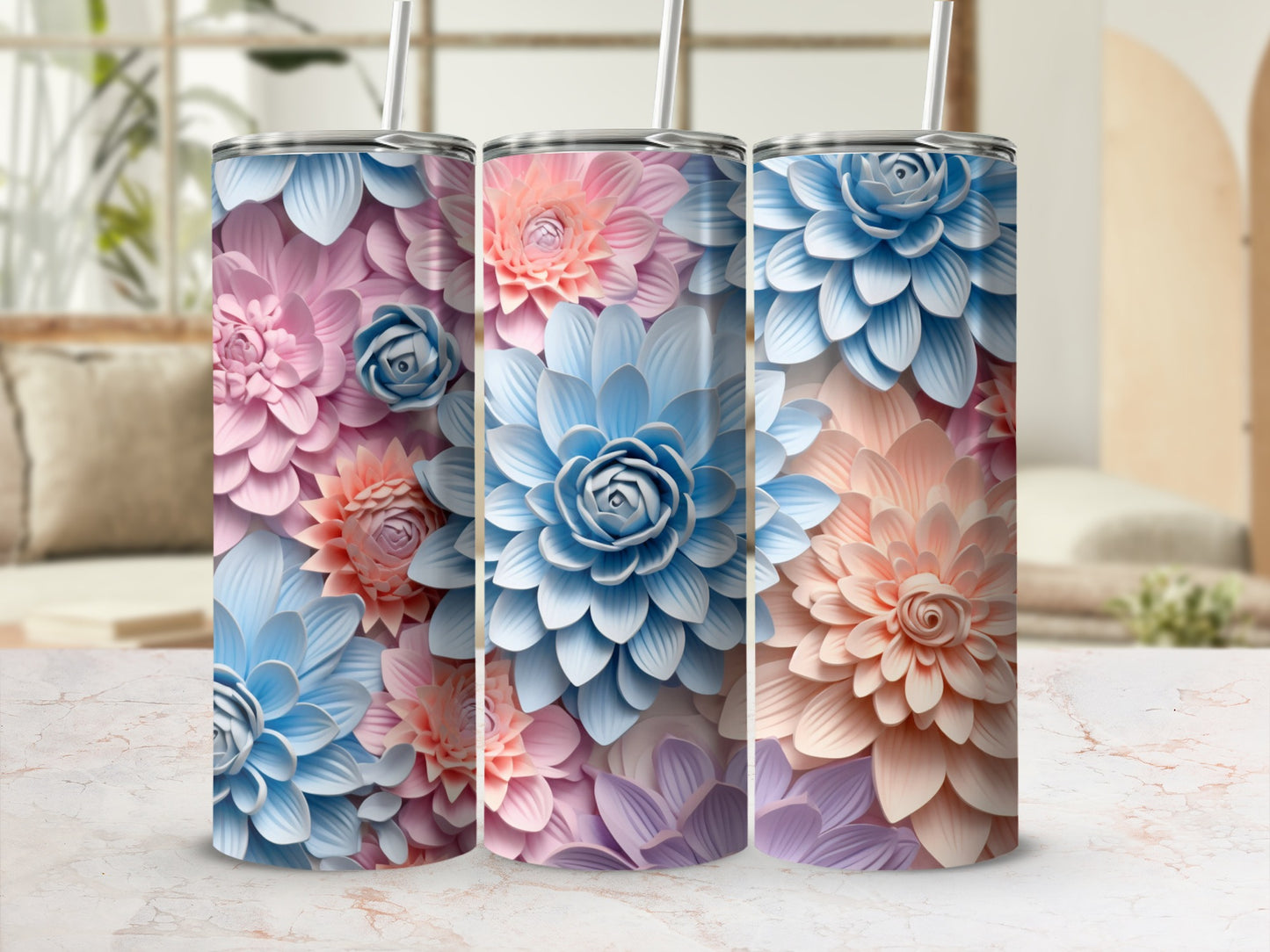 Colorful Floral Pattern Insulated Tumbler Drinkware