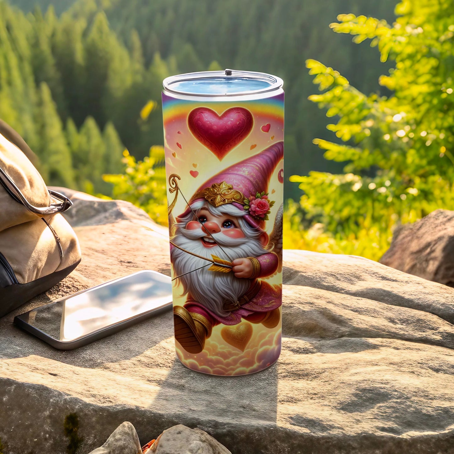 Adorable Cupid Gnome With Heart Design Travel Mug