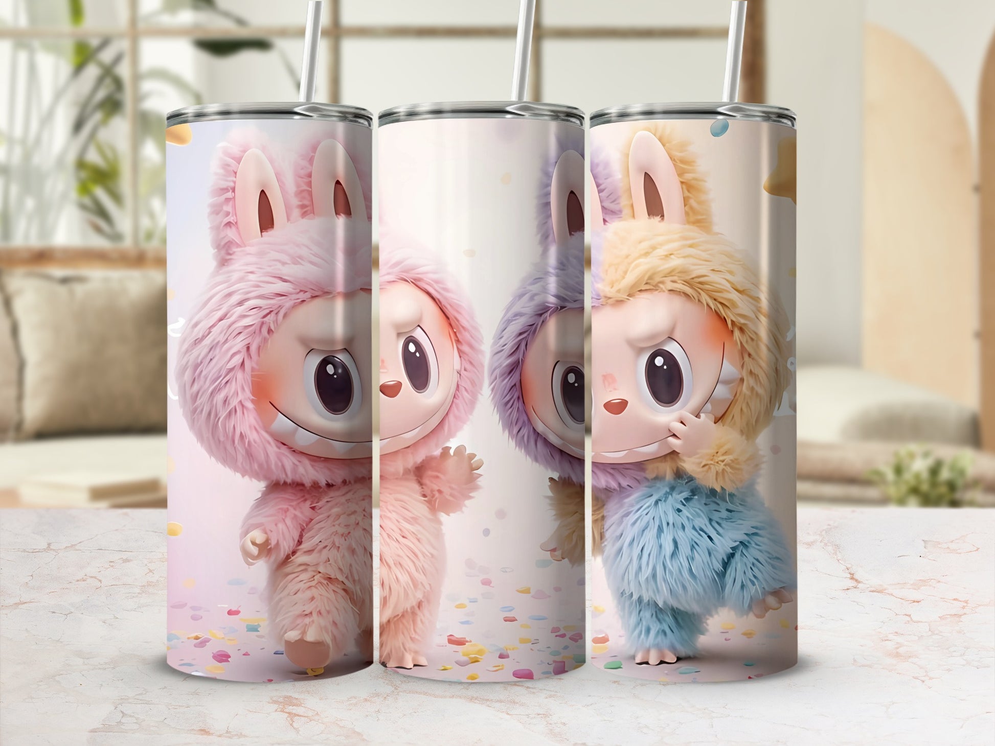Cute Bunny Themed Tumbler with Straws Set