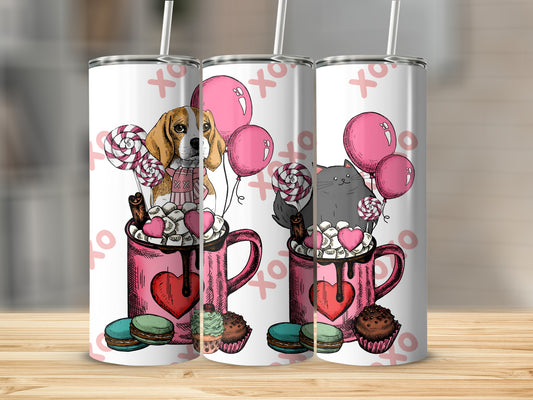 Cute Dog and Cat with Balloons Tumbler Design