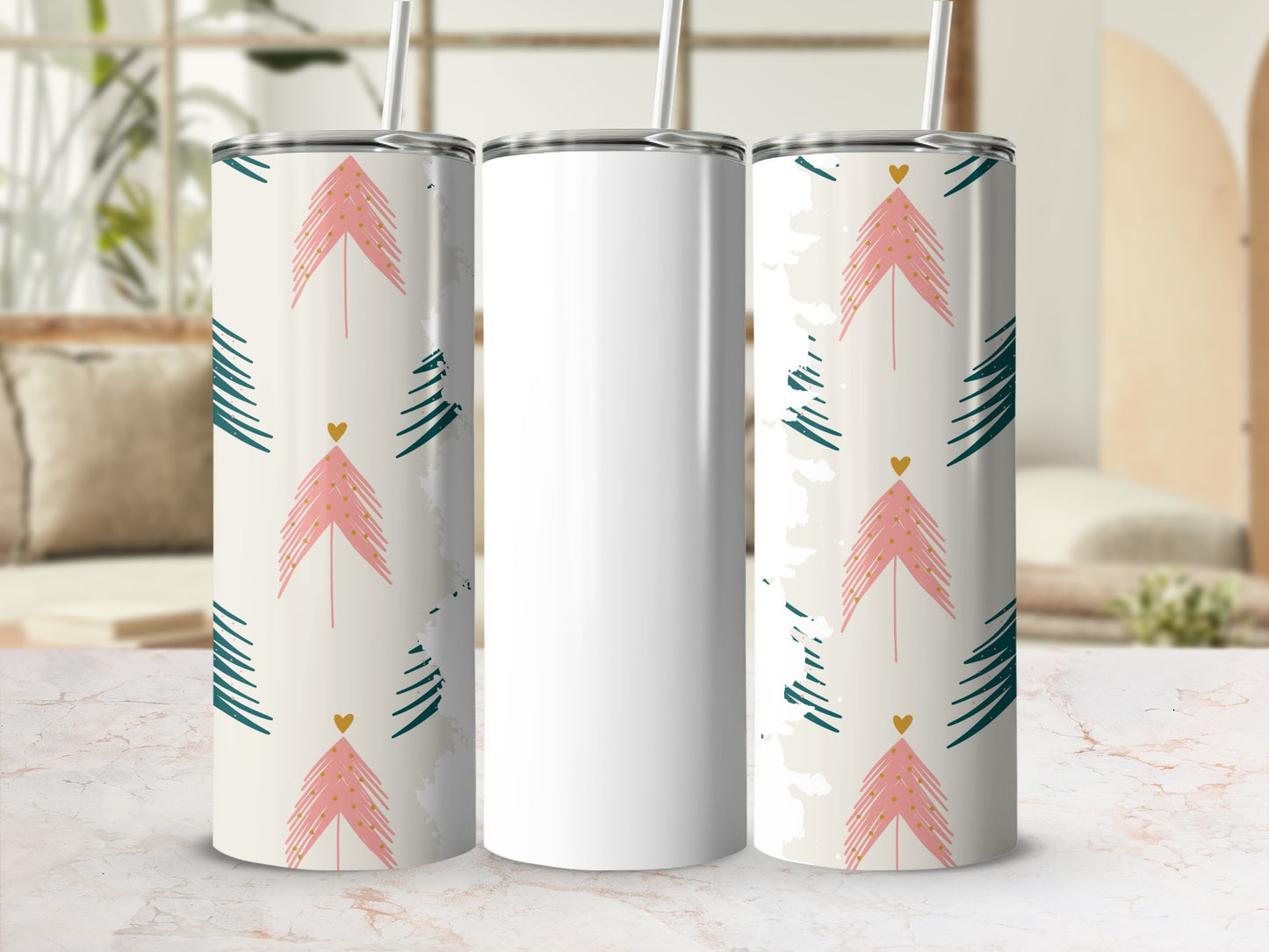 Pink and Green Arrow Patterned Stainless Steel Tumbler