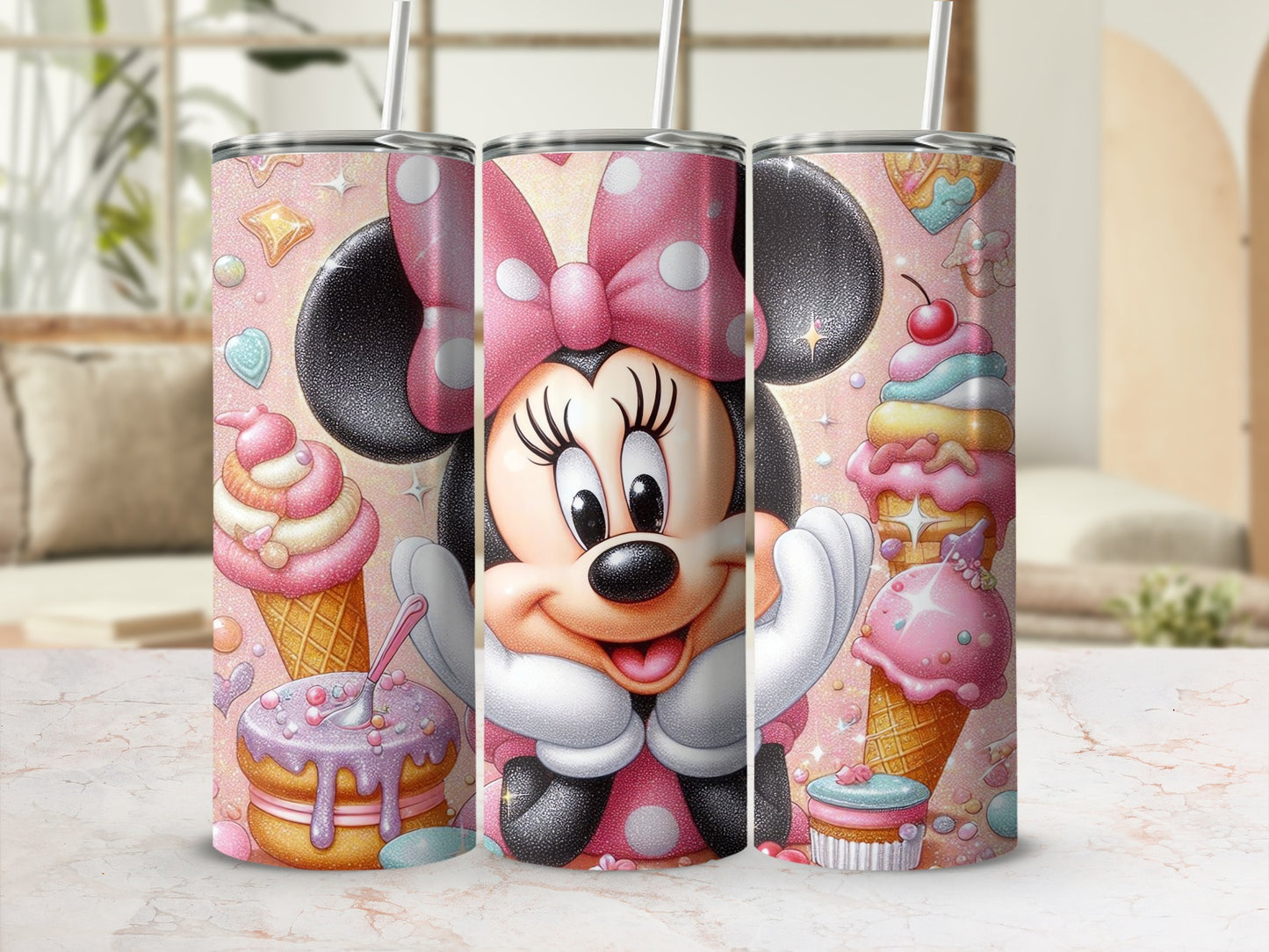 Cute Minnie Mouse Ice Cream Themed Tumbler