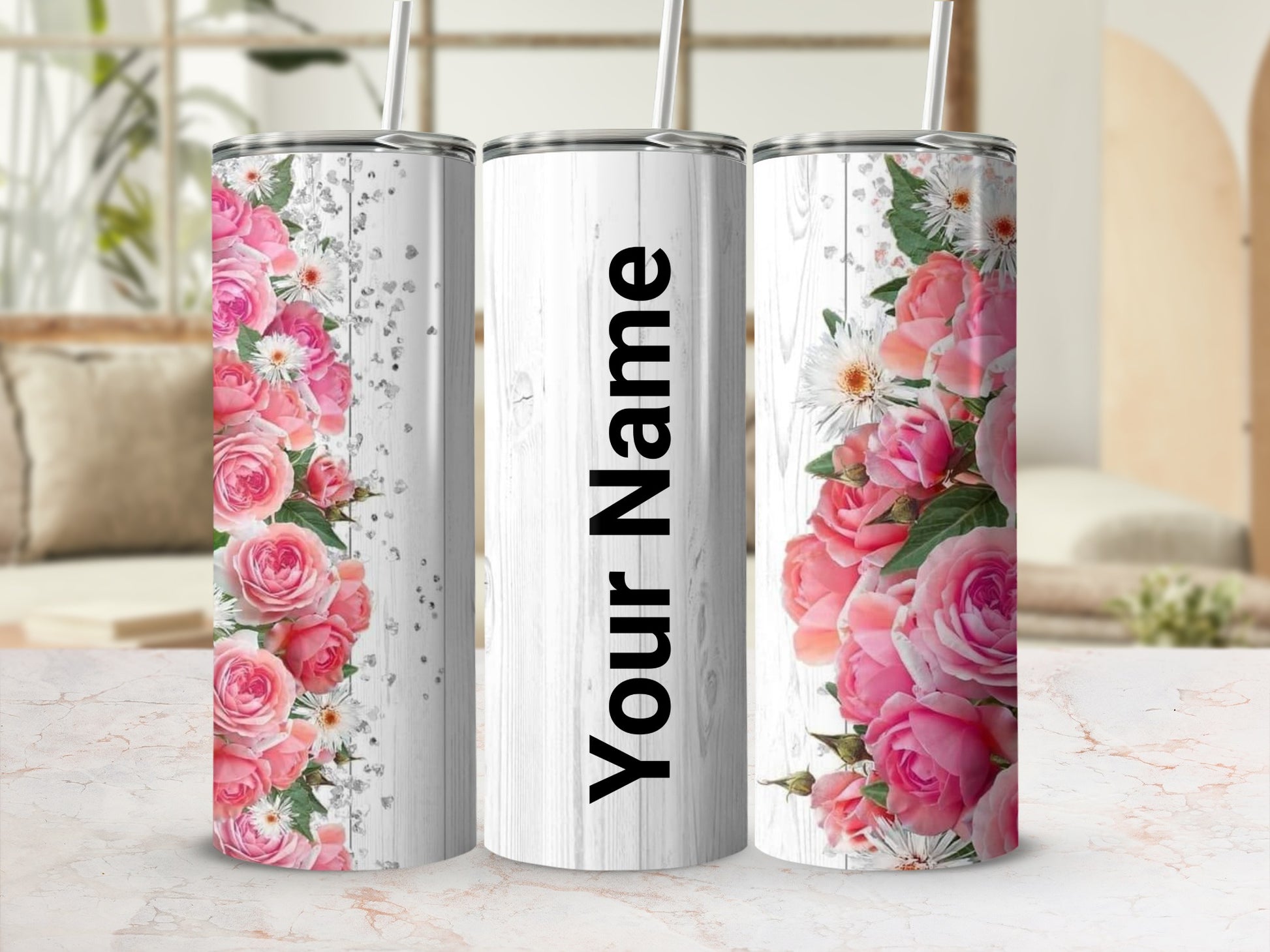 Personalized Floral Design Tumbler with Your Name