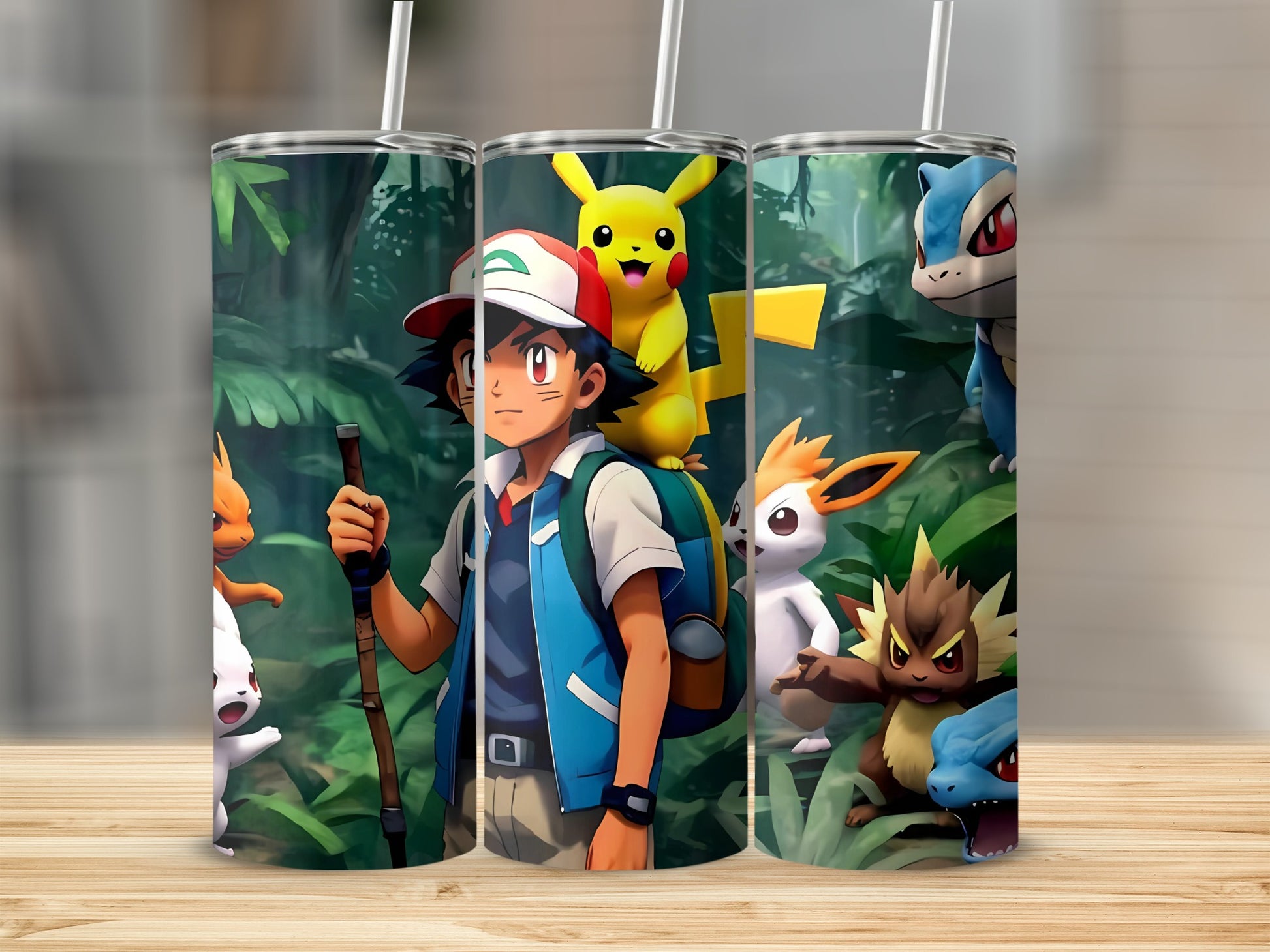 Ash and Pikachu Adventure Themed Tumbler