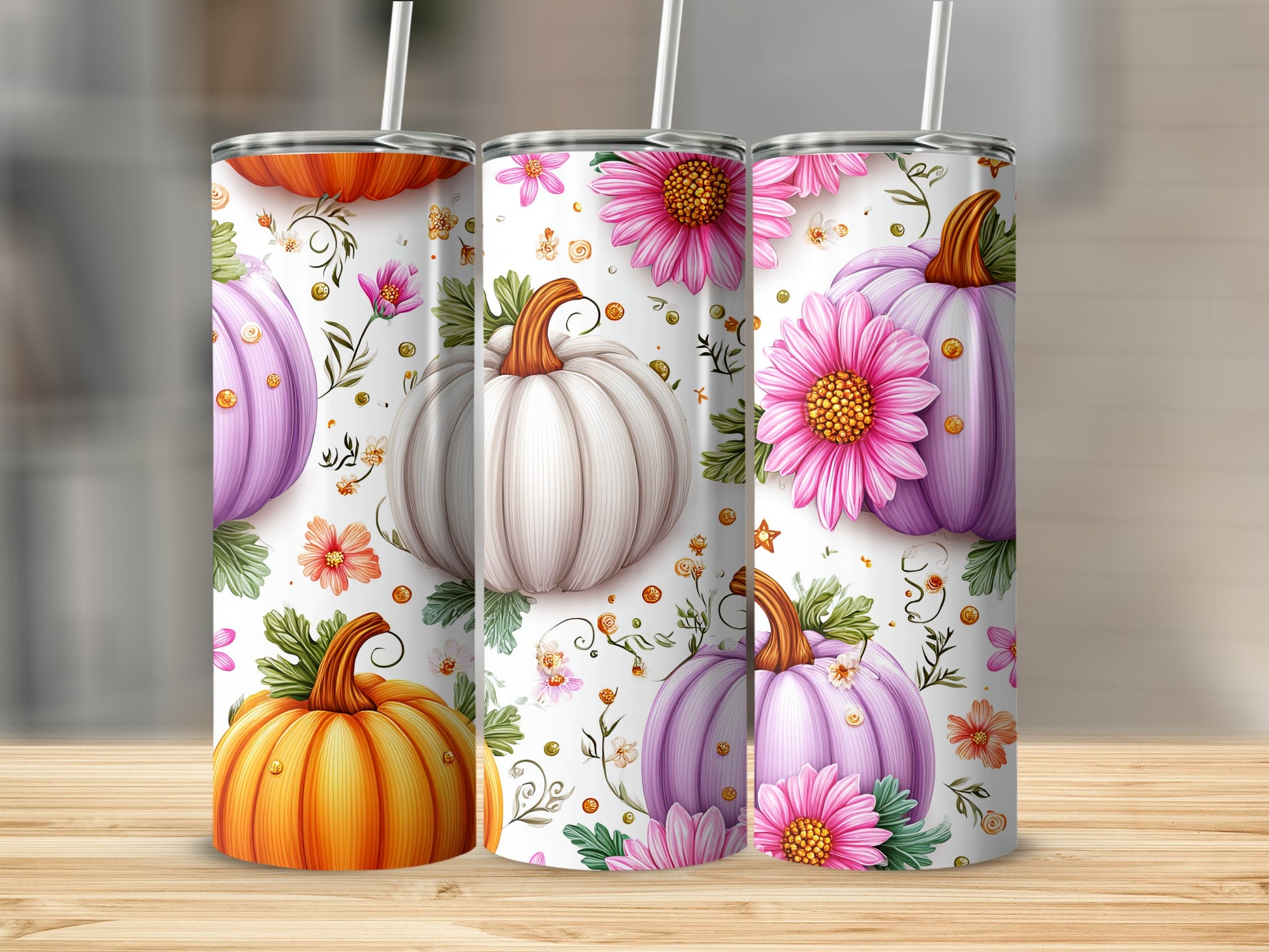Beautifully Designed Floral Pumpkin Tumbler