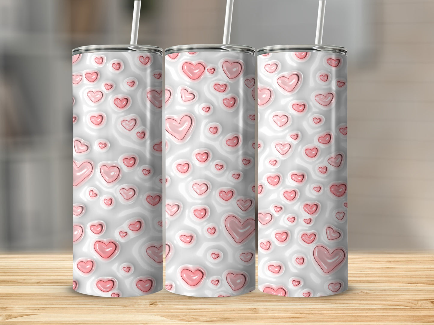 Textured White Pink Hearts Tumbler Design Product Type