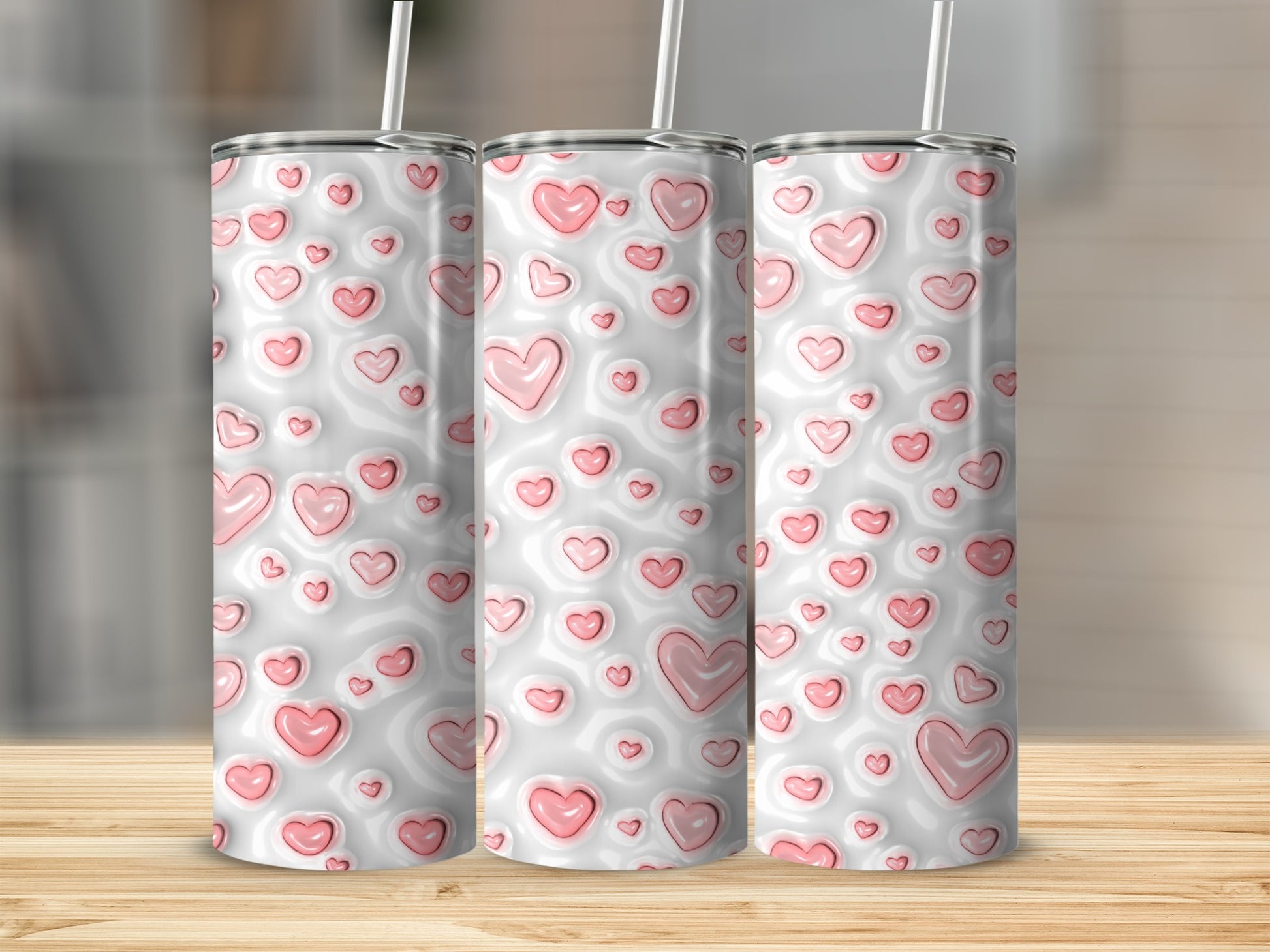 Textured White Pink Hearts Tumbler Design Product Type