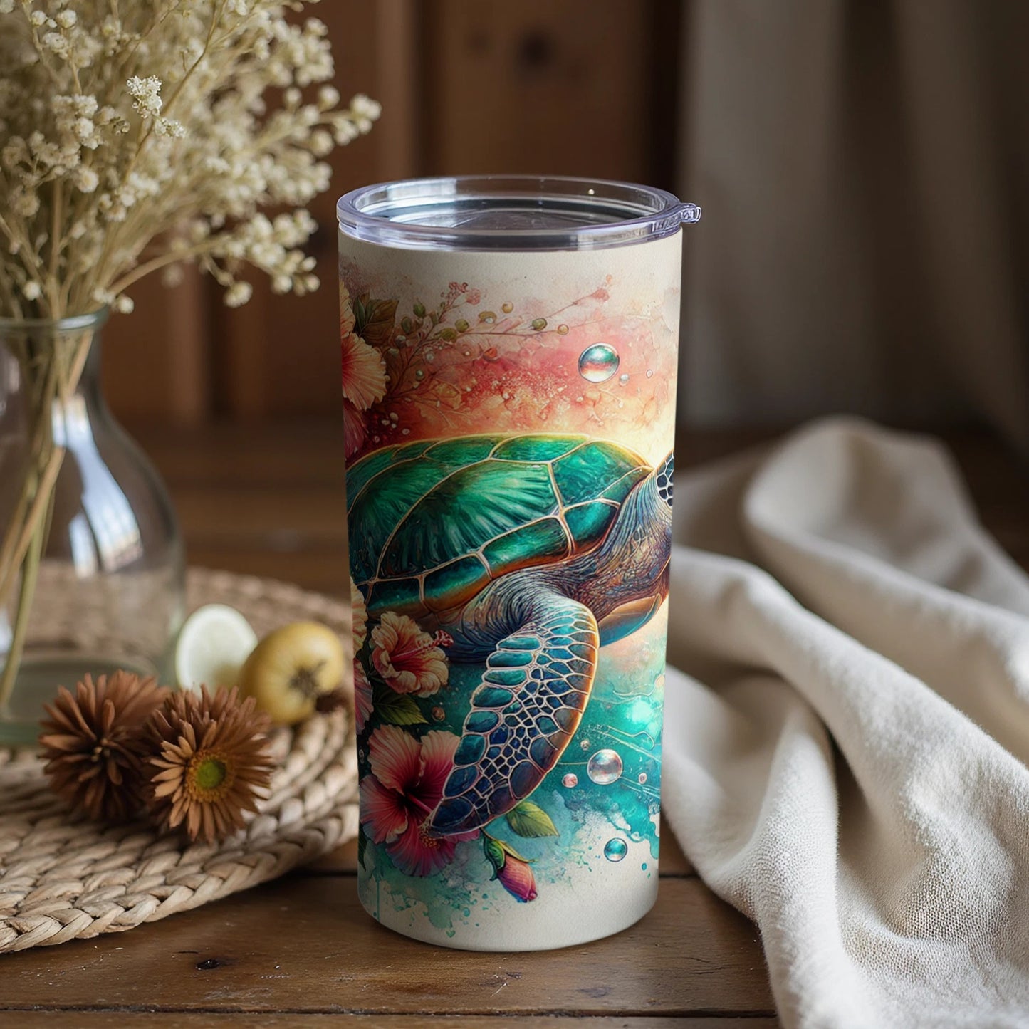Ocean Turtle Art Insulated Tumbler with Lid Gift Item