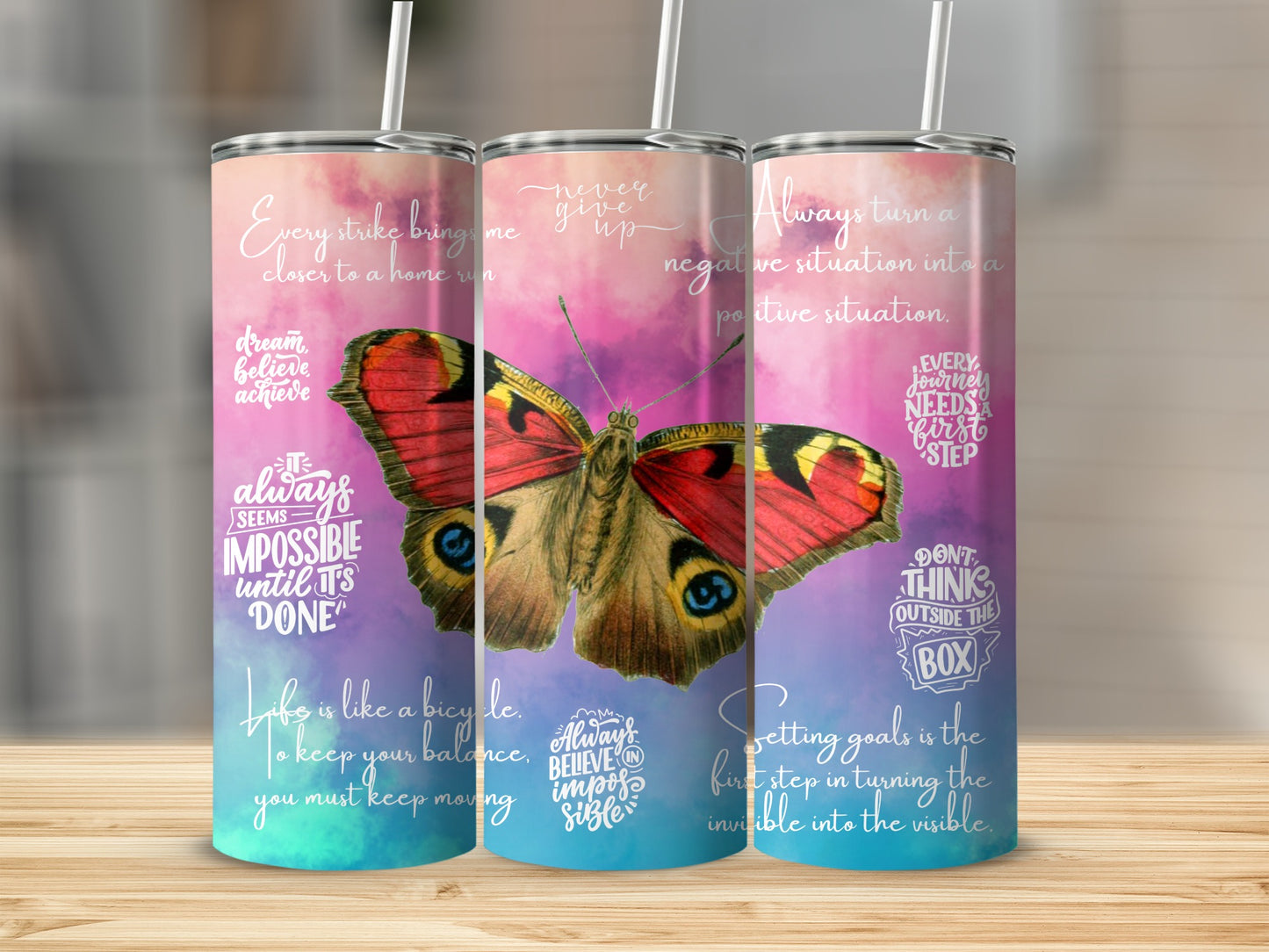 Inspirational Butterfly Design Tumbler for Daily Motivation
