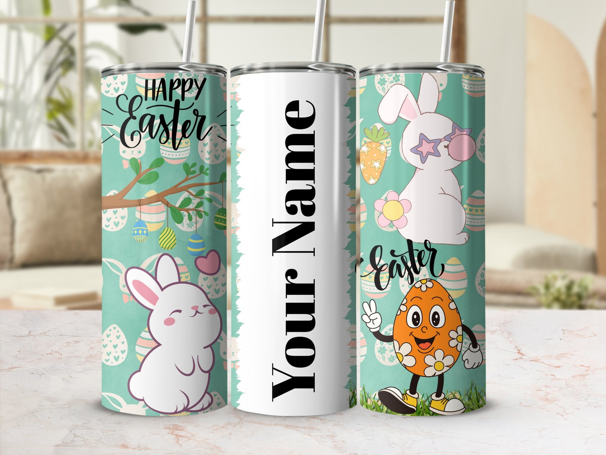 Personalized Happy Easter Tumbler with Cute Designs