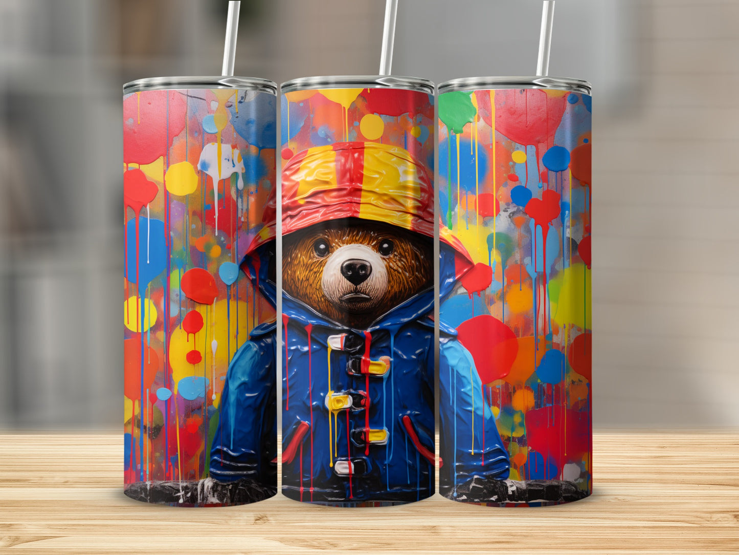 Colorful Bear in Raincoat Design Insulated Tumbler
