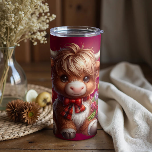 Adorable Highland Cow Tumbler with Floral Design