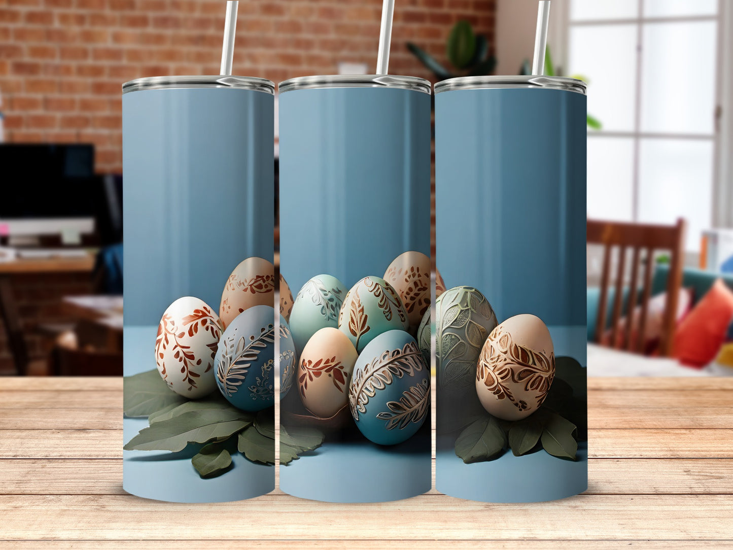 Easter Eggs Leaf Patterns Blue Design Tumbler product type