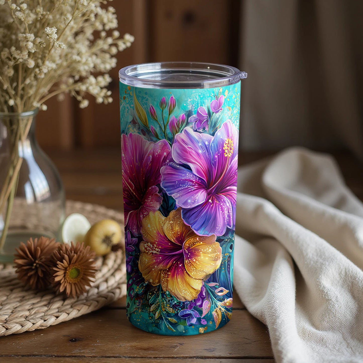 Vibrant Floral Tumbler with Lid for Everyday Use