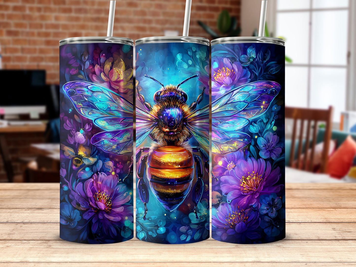Vibrant Bee and Flowers Art Insulated Tumbler