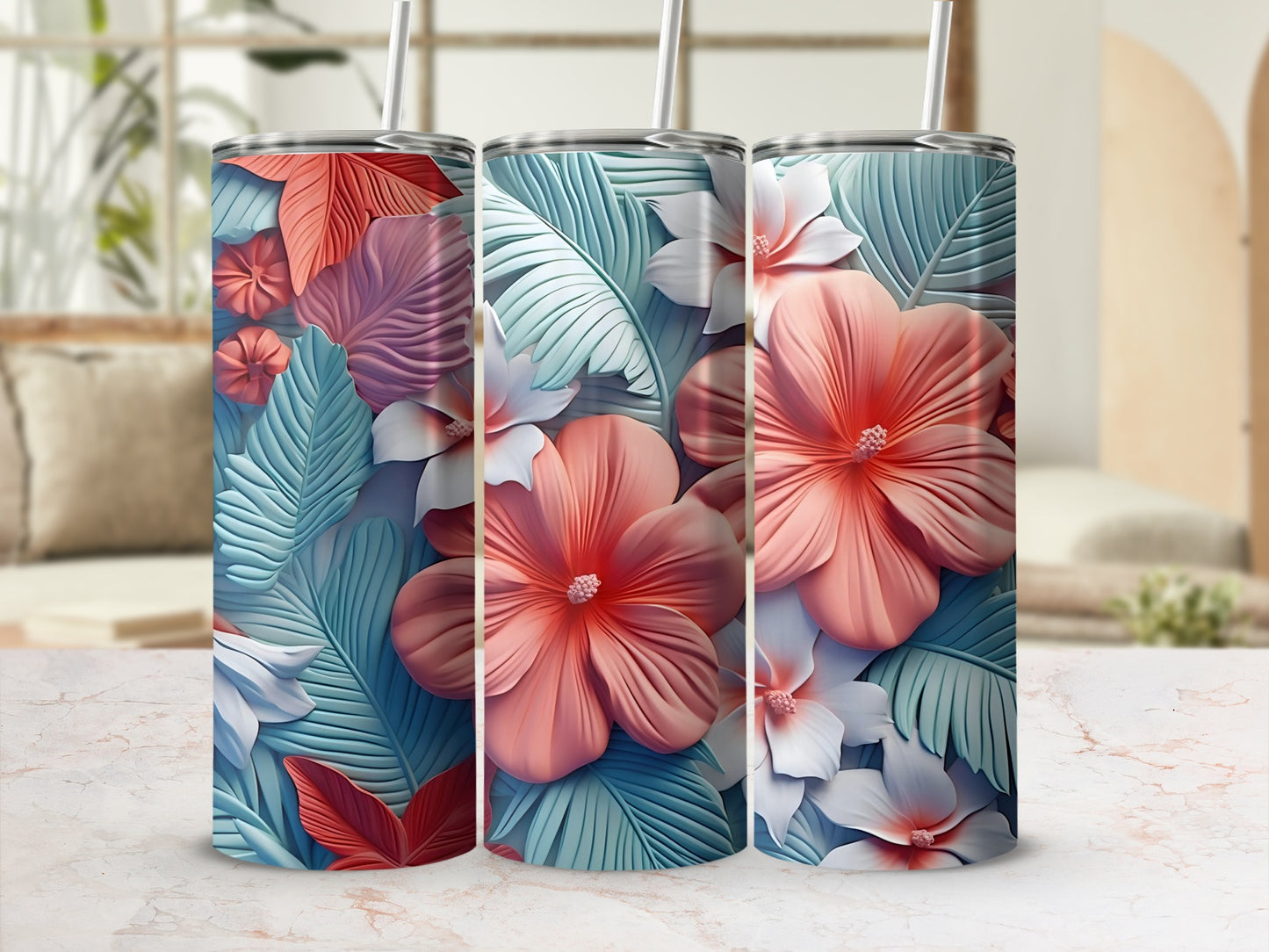 Tropical Floral Design Insulated Tumbler Cup