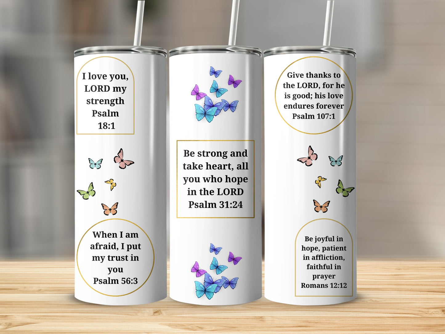 Inspirational Scripture Quotes Tumblers with Butterflies