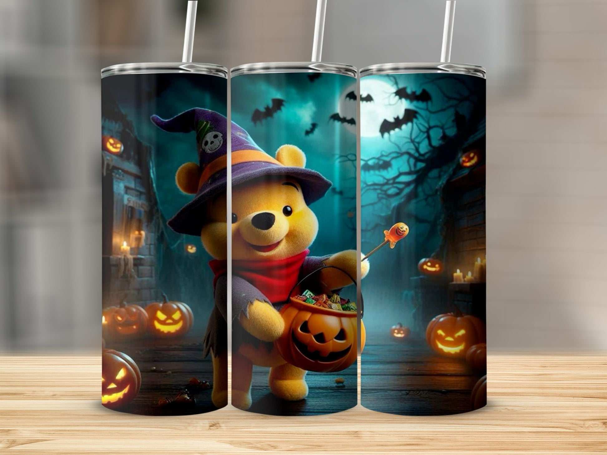 Halloween Bear with Pumpkin and Bats Tumbler