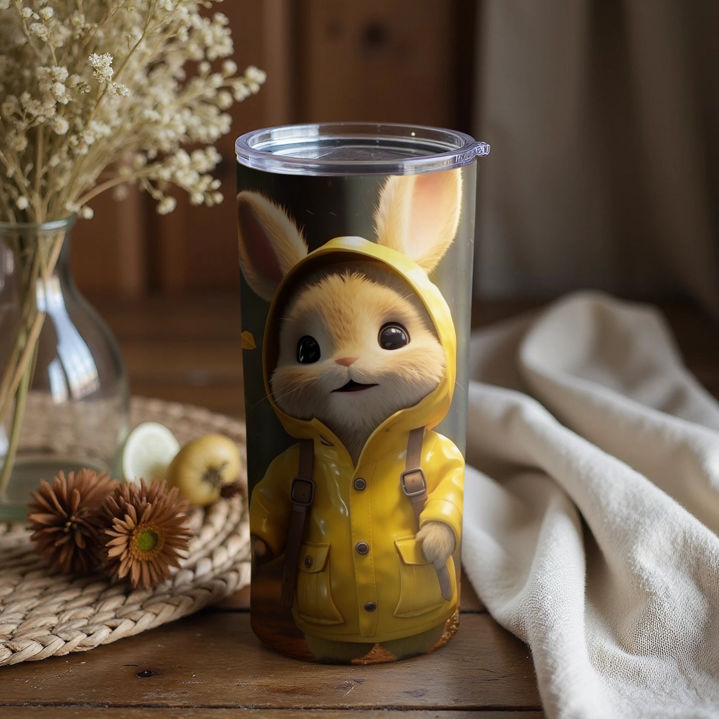Cute Rabbit Yellow Raincoat Design Tumbler product type