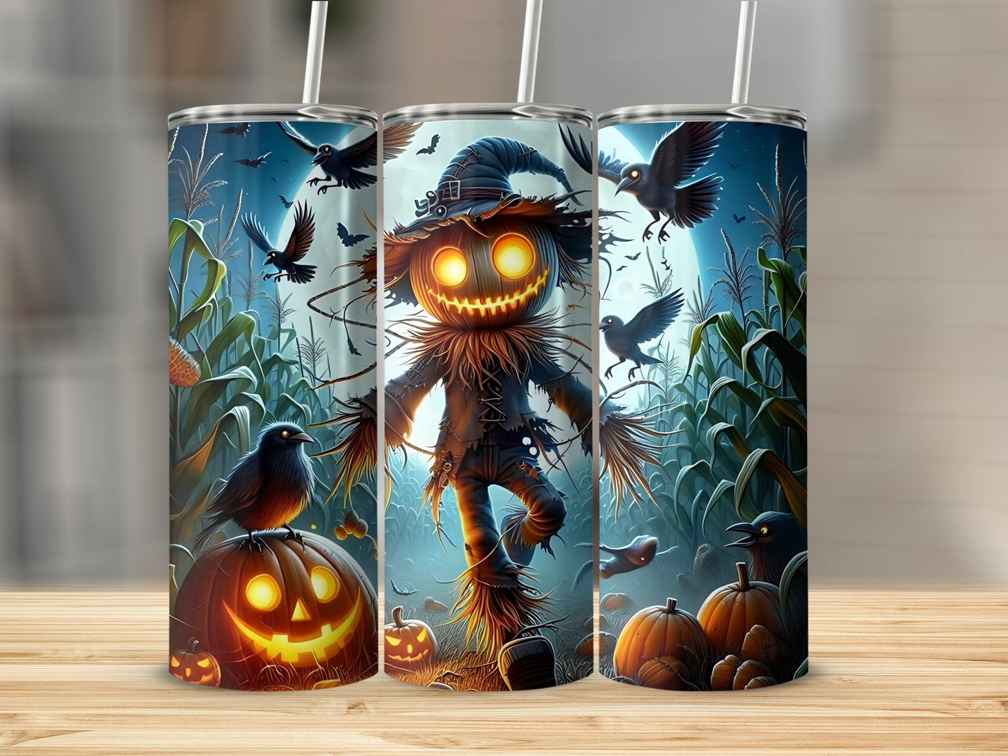 Halloween Scarecrow Tumbler with Jack-O'-Lantern Design