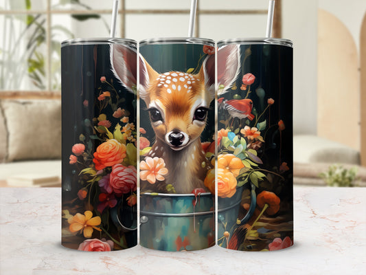 Adorable Fawn Flowers Bird Tumbler Artistic Design Product Type
fawn, deer, baby deer, floral, flowers, bird, woodland, nature, cute, artistic, whimsical, tumbler, drinkware, gift idea, animal lover, wildlife art, forest animals, botanical, dark aesthetic, flower bouquet