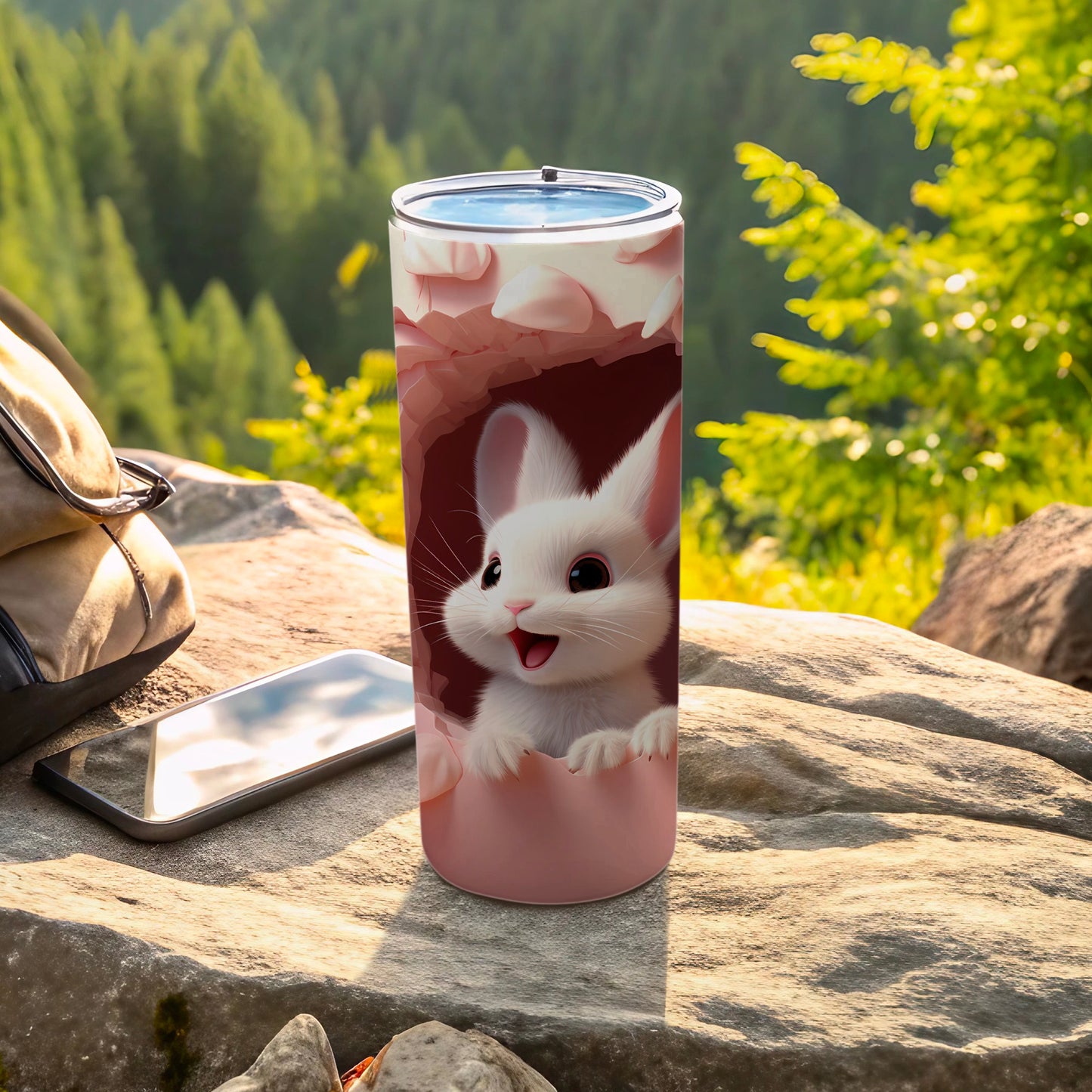 Cute White Bunny Design Tumbler for Outdoor Adventures