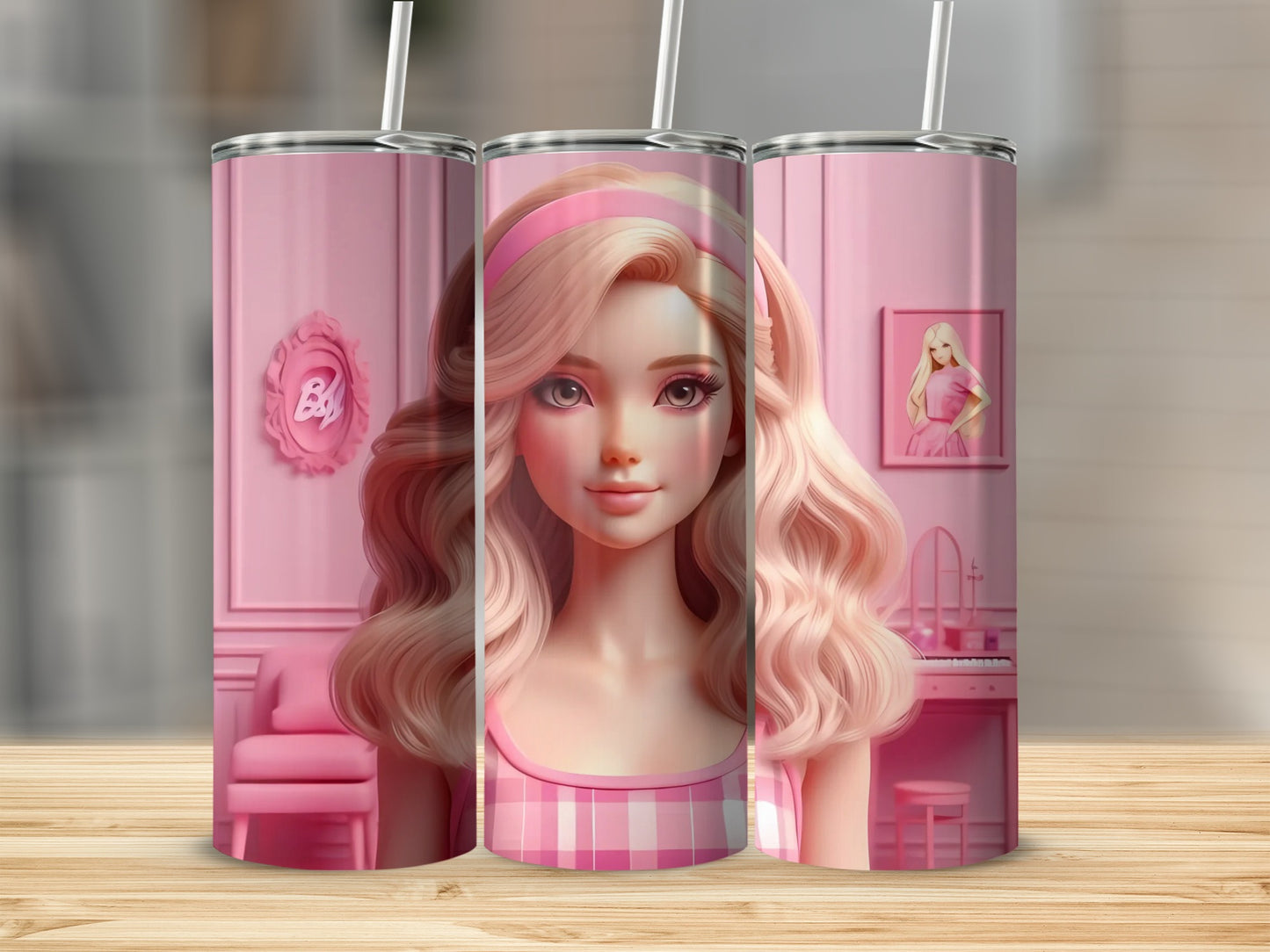 Cute Pink Blonde Doll Image Stainless Steel Tumbler