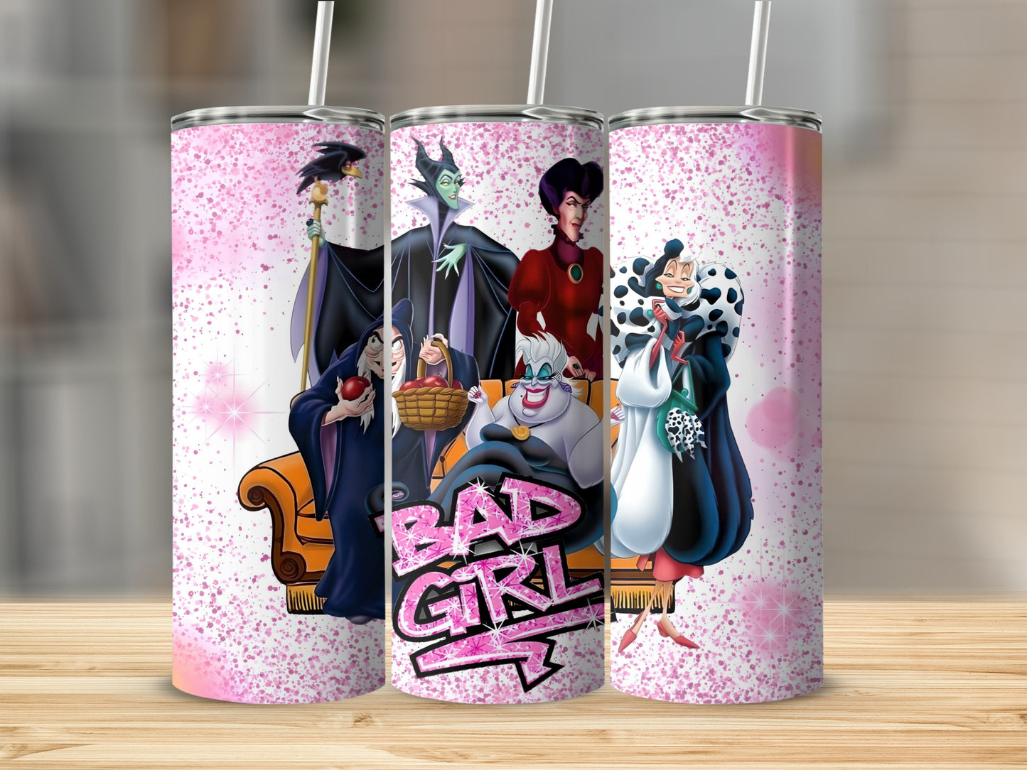 Bad Girl Villains Pink Glitter Tumbler