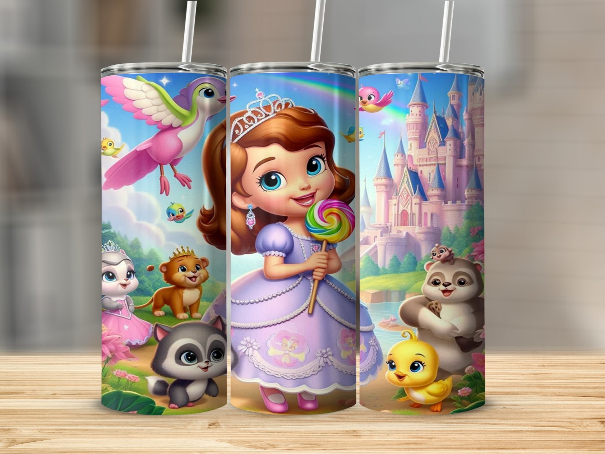 Princess Cartoon Characters with Castle Tumbler
