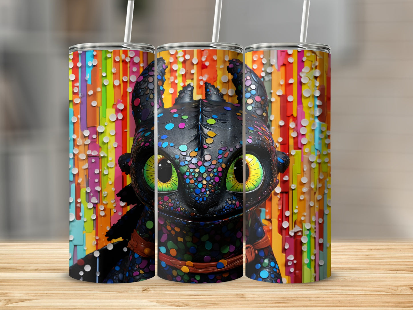 Colorful Dotted Dragon Eyes Design Tumbler Product