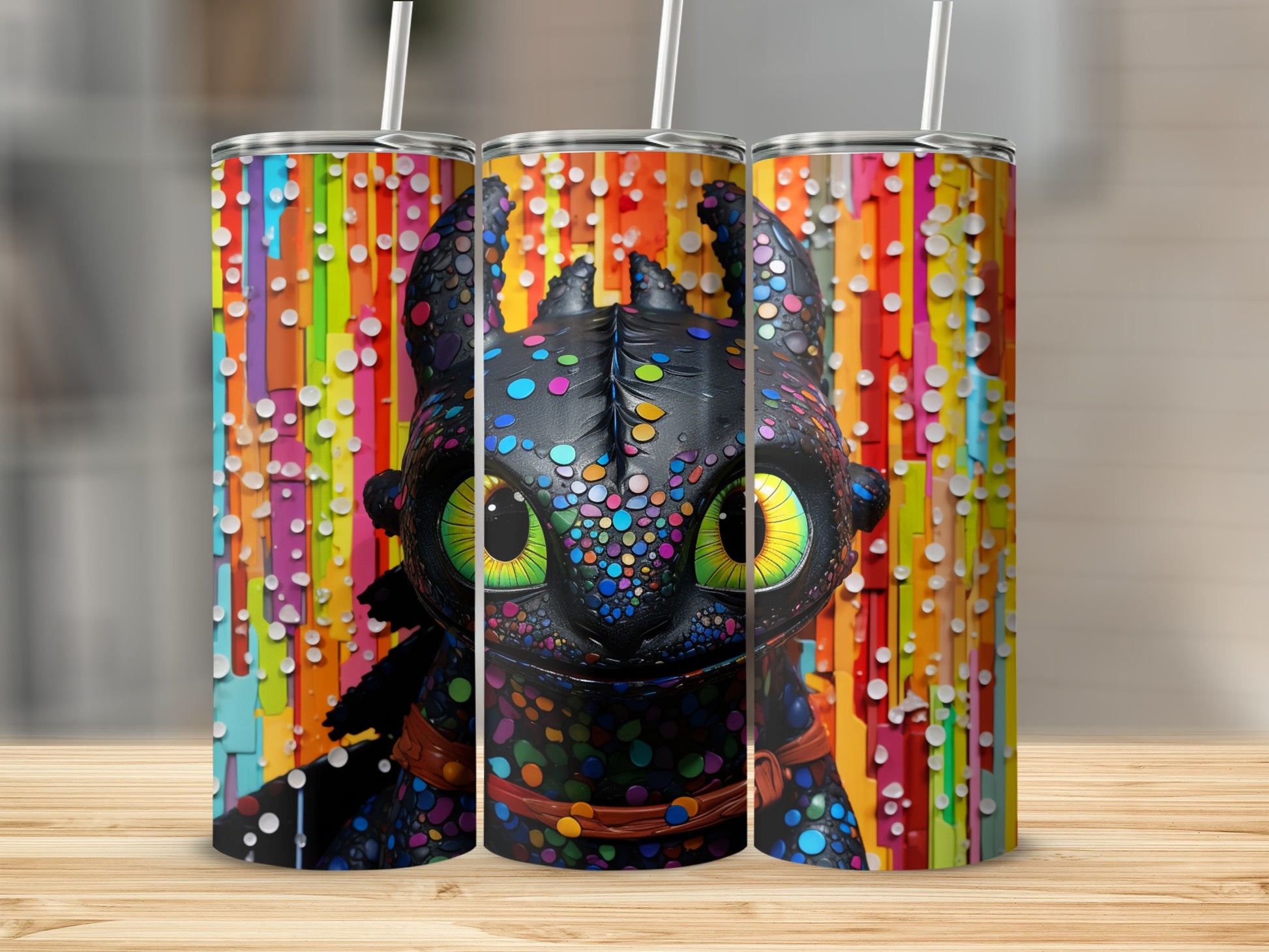 Colorful Dotted Dragon Eyes Design Tumbler Product