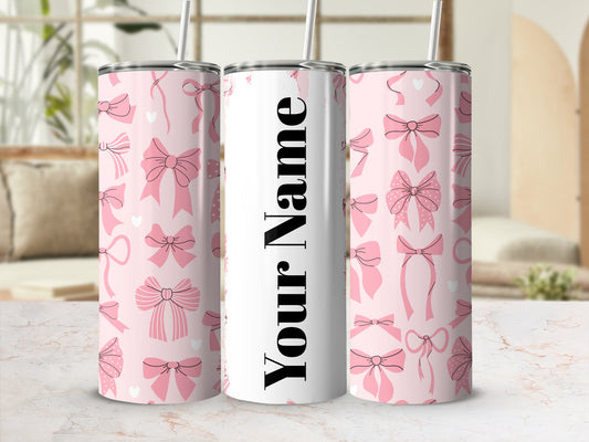 Personalized Pink Bows Design Tumbler with Straw