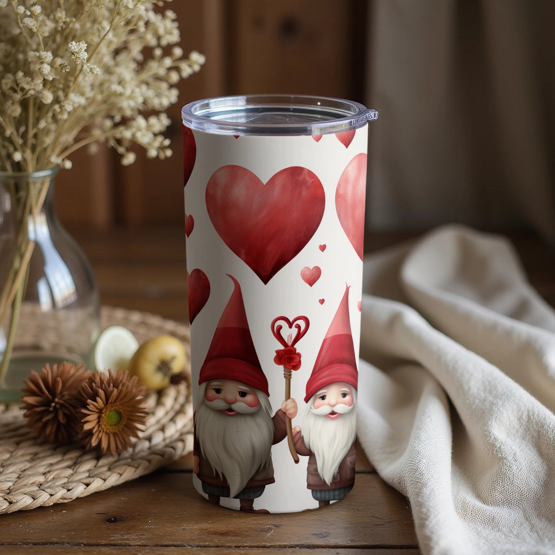 Gnome Themed Travel Tumbler with Heart Accents