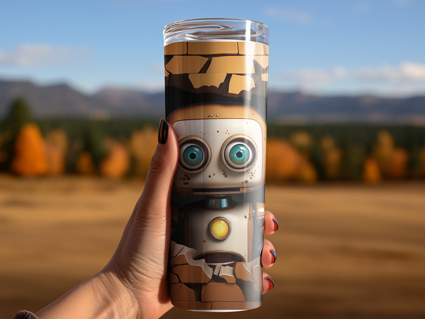 Quirky Robot Design Travel Tumbler for On-the-Go Drinks