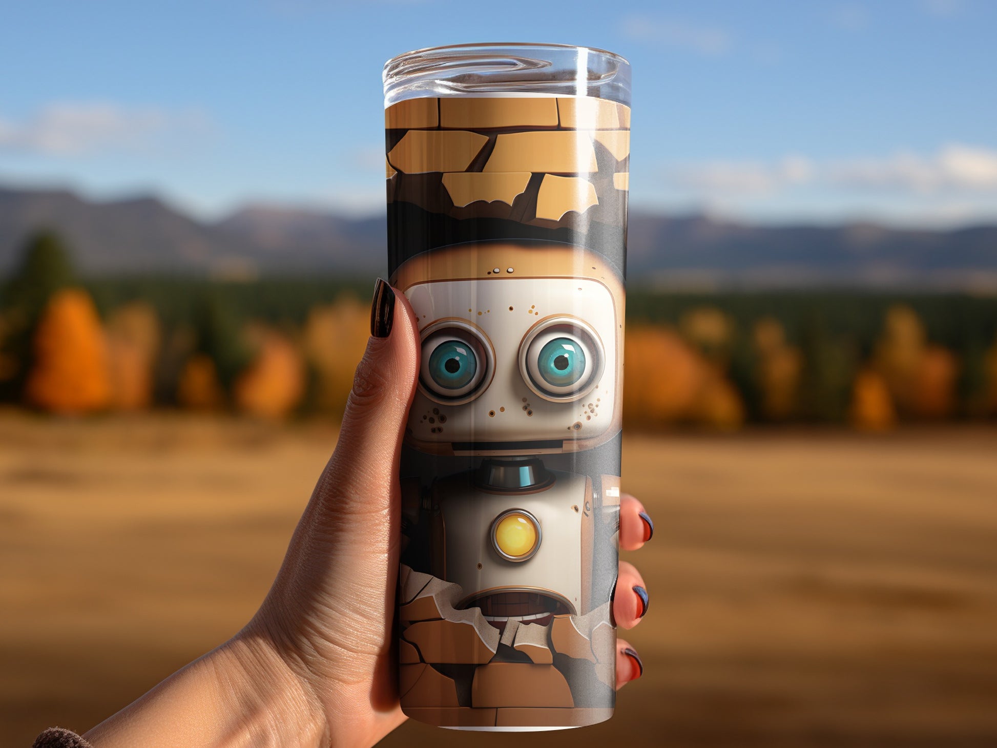 Quirky Robot Design Travel Tumbler for On-the-Go Drinks