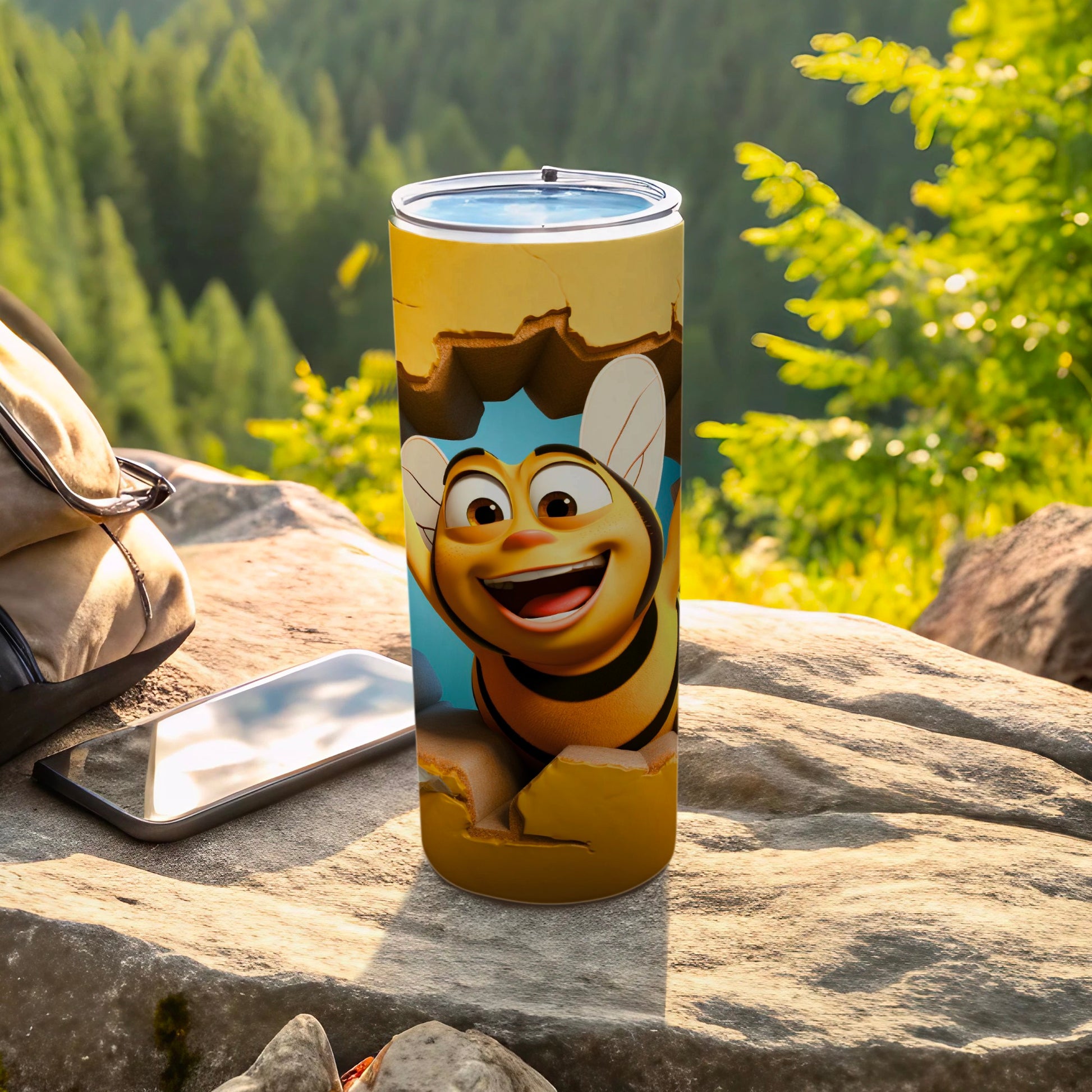 Bee Movie Barry Bee Happy Tumbler Outdoor Scene product type
Tumbler, BeeMovie, BarryBBenson, HappyBee, CartoonCharacter, AnimatedFilm, MovieMerchandise, FilmCharacter, BeeDesign, HoneycombPattern, OutdoorTheme, NatureInspired, TravelMug, Drinkware, BeverageContainer, CharacterArt, UniqueGift, FunDesign, QuirkyDrinkware, PopCulture