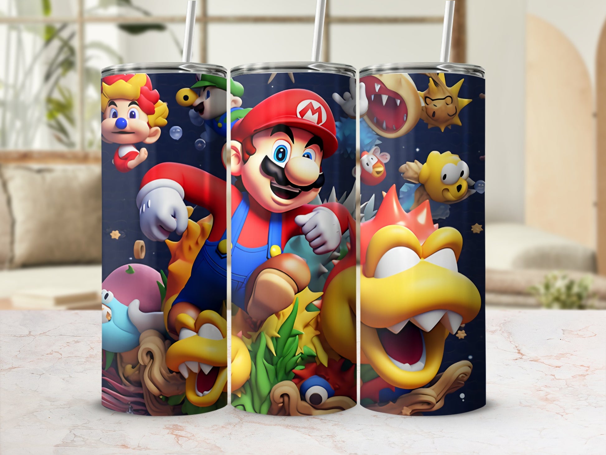 Colorful Mario Characters Tumbler Wrap Design Cup