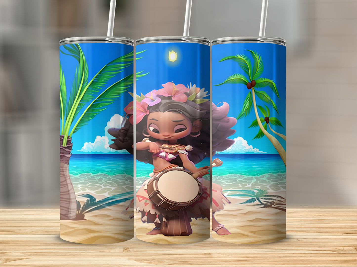 Tropical Beach Drummer Theme Tumbler with Straw