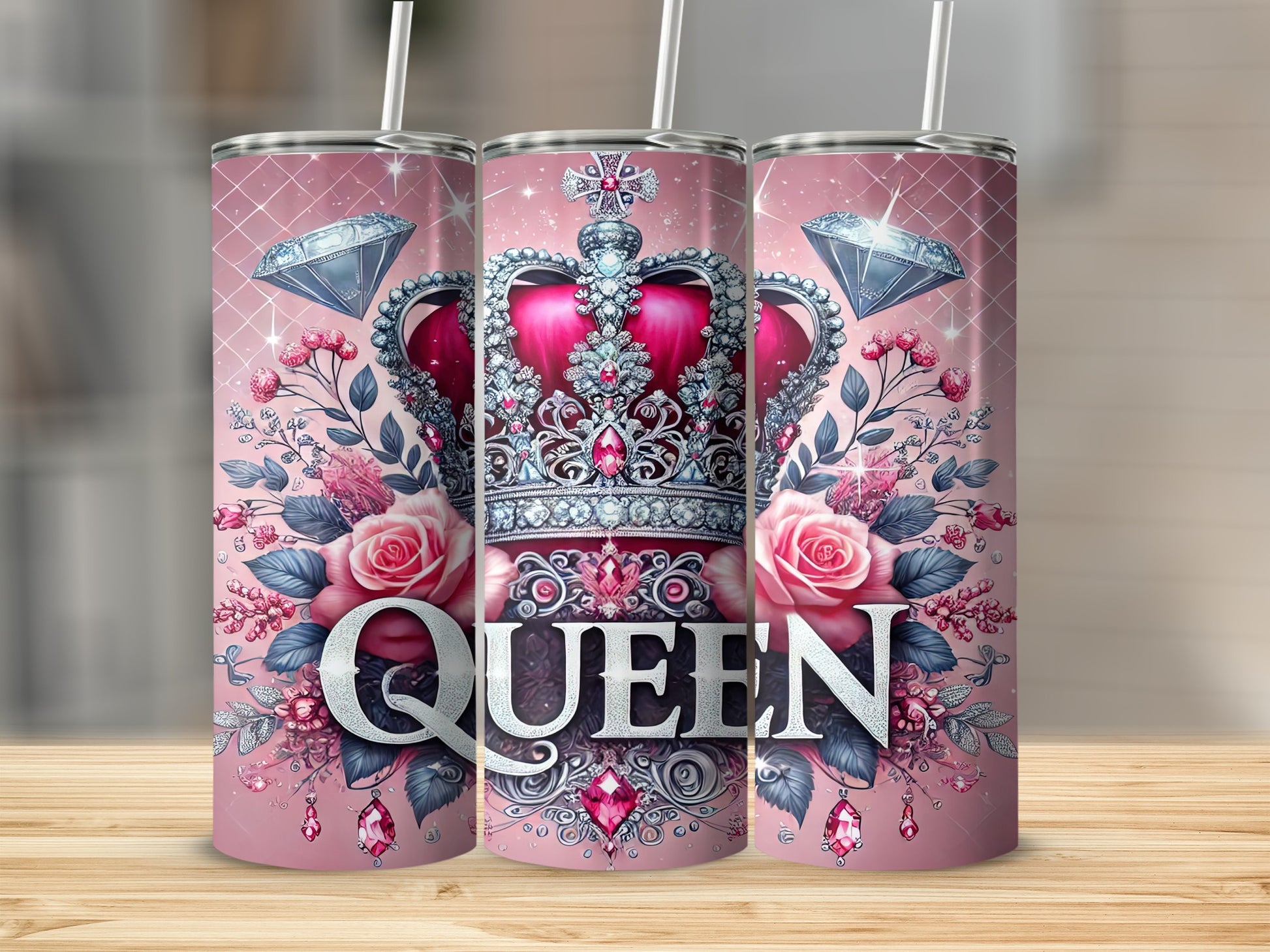 Pink Silver Crown Diamond Roses QUEEN Tumbler product type