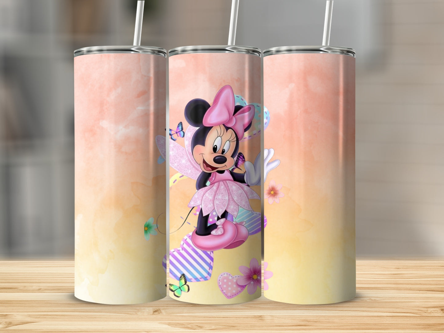Cute Minnie Mouse Tumbler with Colorful Background Design
