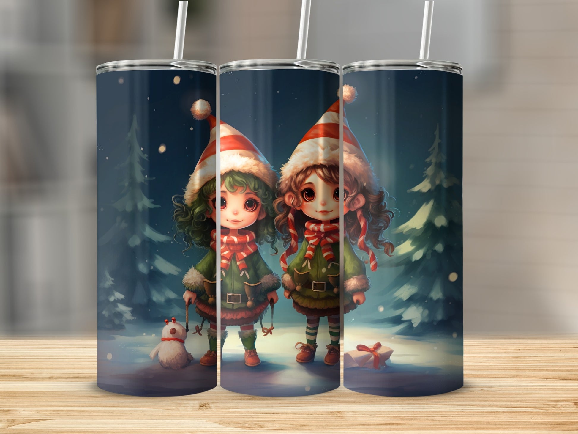 Festive Elf Children in Winter Wonderland Tumbler